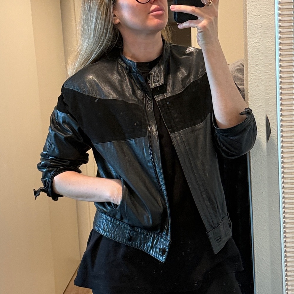 Vintage Black Sude/Leather bomber jacket size Small